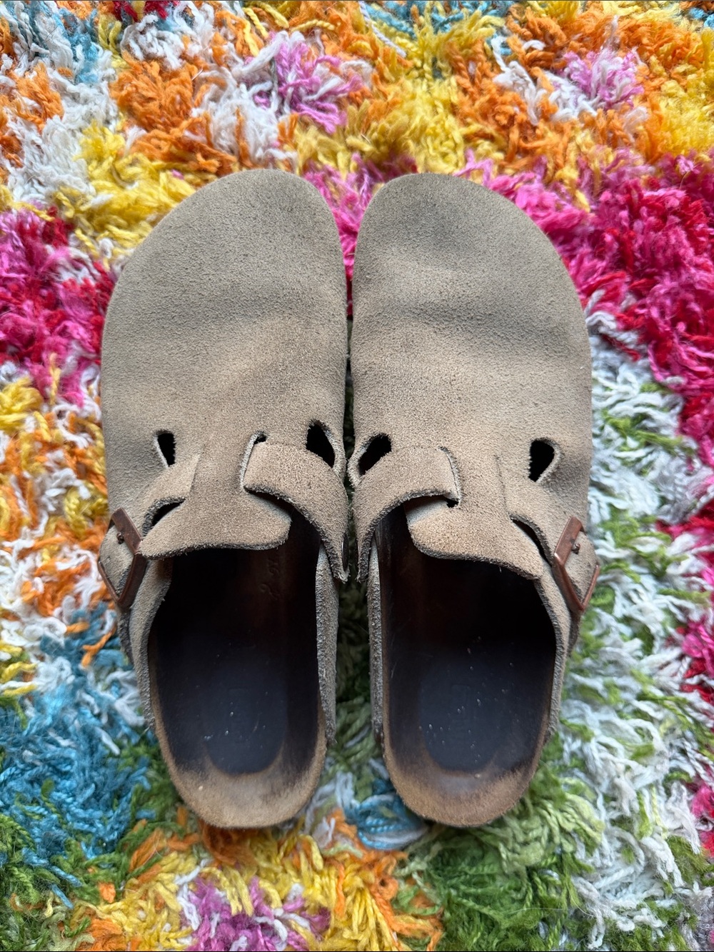Birkenstock Suede Boston Soft-Bed Clog Slip-On in Taupe